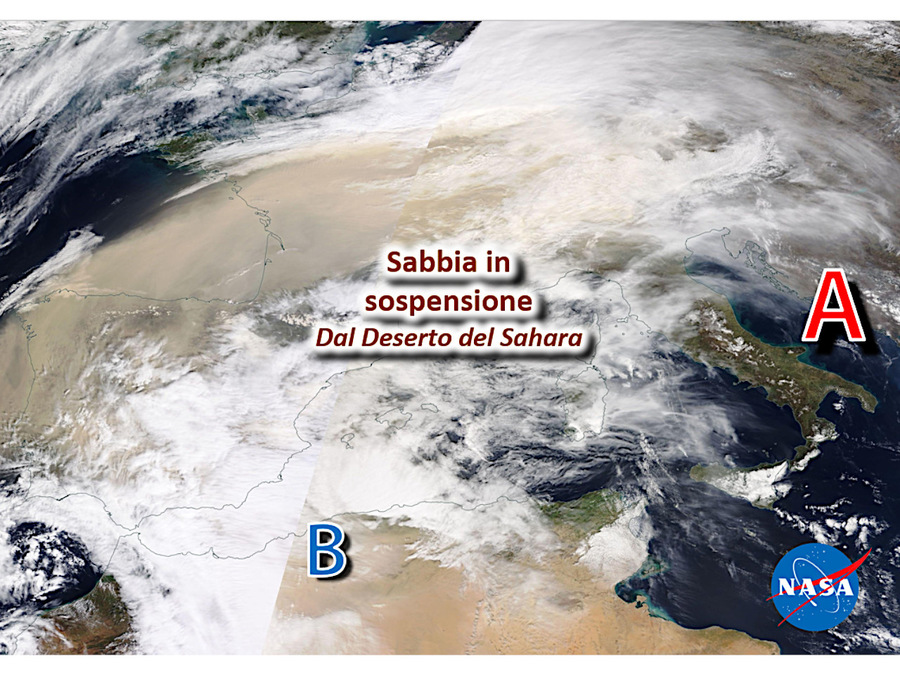 Immagine satellitare (NASA) mostra la sabbia del Sahara in sospensione