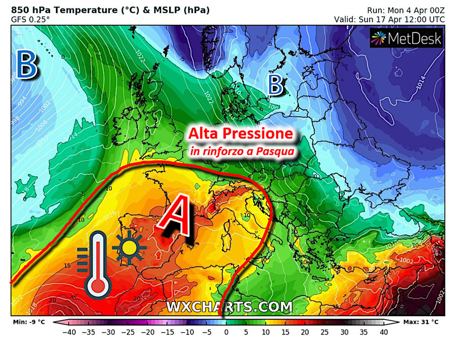 Nuovi aggiornamenti per Pasqua e Pasquetta: alta pressione in rinforzo?