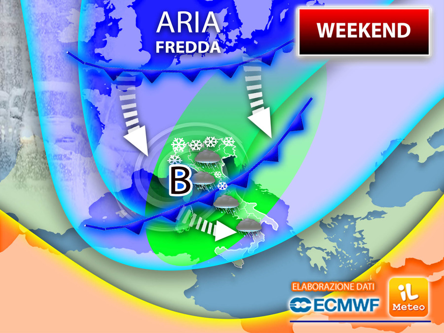 Weekend invernale sull'Italia con piogge e neve a bassissima quota